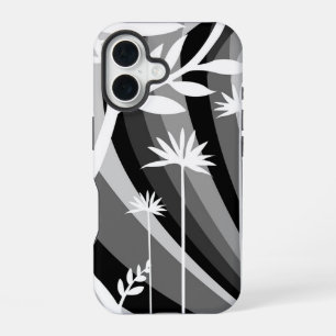 Black and White Botanical Illustration Curved Back iPhone 16 Case