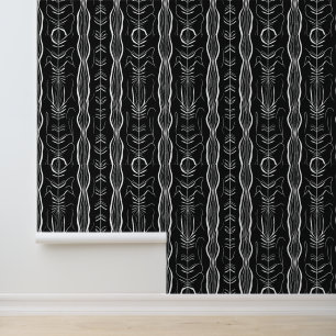Black and White Botanical Line Pattern Wallpaper