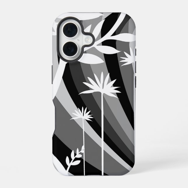 Black and White Botanical Print iPhone 16 Case (Back)
