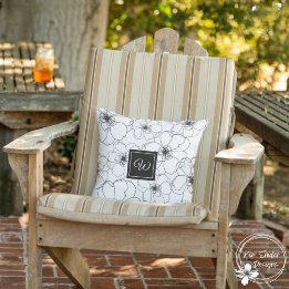Black and White Botanical With Monogram Cushion