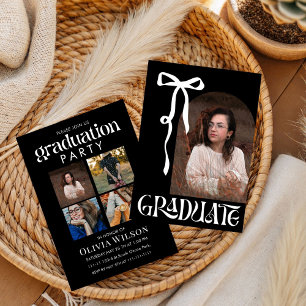 Black and white Bow Design Graduation with Photos Invitation