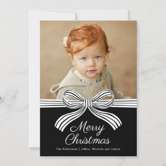 Black and White Bow Flat Christmas Photo Card