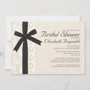 Black And White Bow & Lace Bridal Shower Invites