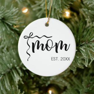 Black and White Bow Script Mum Established Elegant Ceramic Ornament