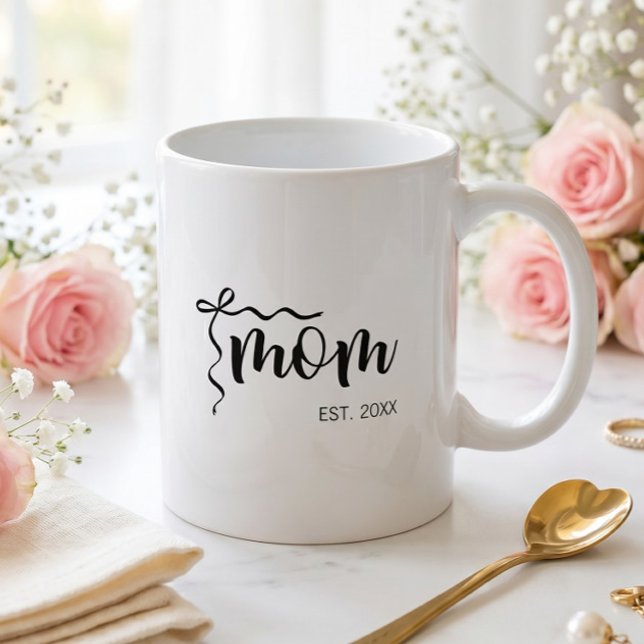 Black and White Bow Script Mum Established Elegant Coffee Mug (Creator Uploaded)
