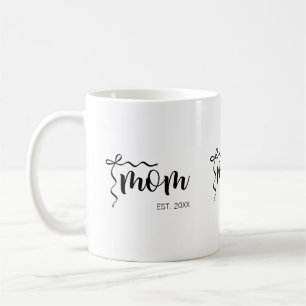 Black and White Bow Script Mum Established Elegant Coffee Mug