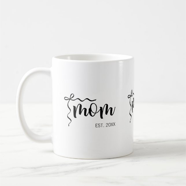 Black and White Bow Script Mum Established Elegant Coffee Mug (Left)