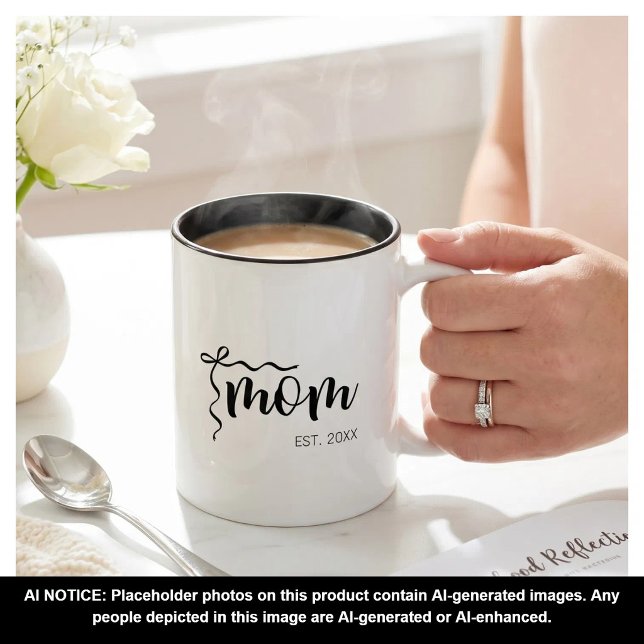 Black and White Bow Script Mum Established Elegant Two-Tone Coffee Mug (Creator Uploaded)