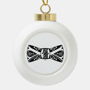 Black and White Bow Tie Ceramic Ball Christmas Ornament