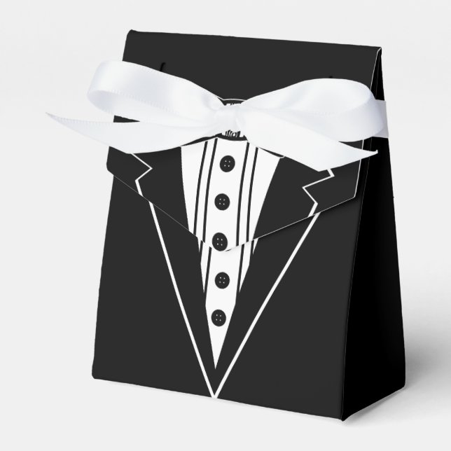 Black and White Bow Tie with Tux Favour Box (Front Side)