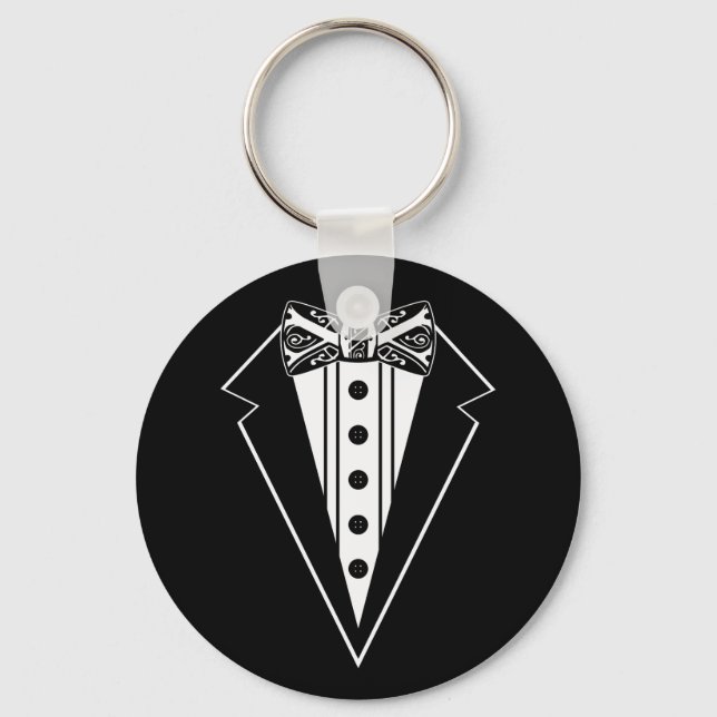 Black and White Bow Tie with Tux Key Ring (Front)