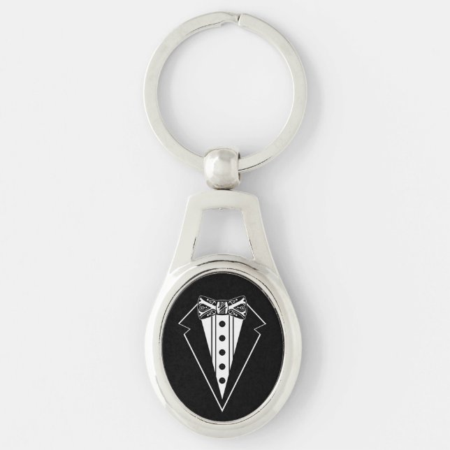 Black and White Bow Tie with Tux Key Ring (Front)