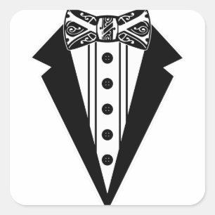 Black and White Bow Tie with Tux Square Sticker