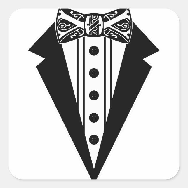 Black and White Bow Tie with Tux Square Sticker (Front)