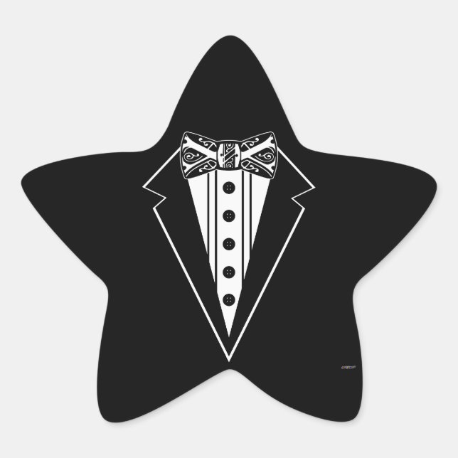Black and White Bow Tie with Tux Star Sticker (Front)