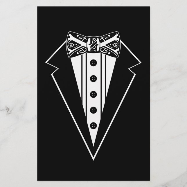 Black and White Bow Tie with Tux Stationery (Front)