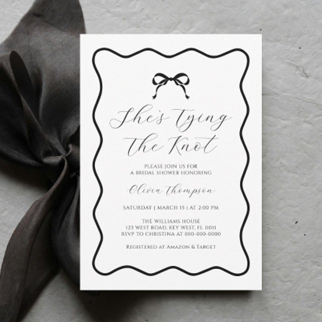 Black and White Bow Tying the Knot Bridal Shower Invitation (Creator Uploaded)