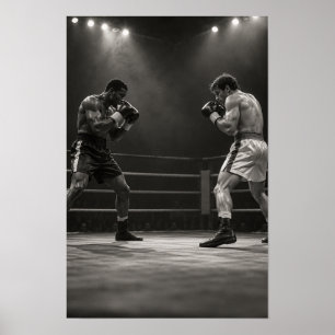 Black and White Boxing Match Two Male Boxers Wall Poster