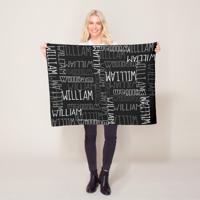 Black and White Boys Personalised Custom Name Fleece Blanket (In Situ)
