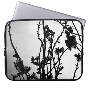 Black and white branches with flowers laptop sleeve