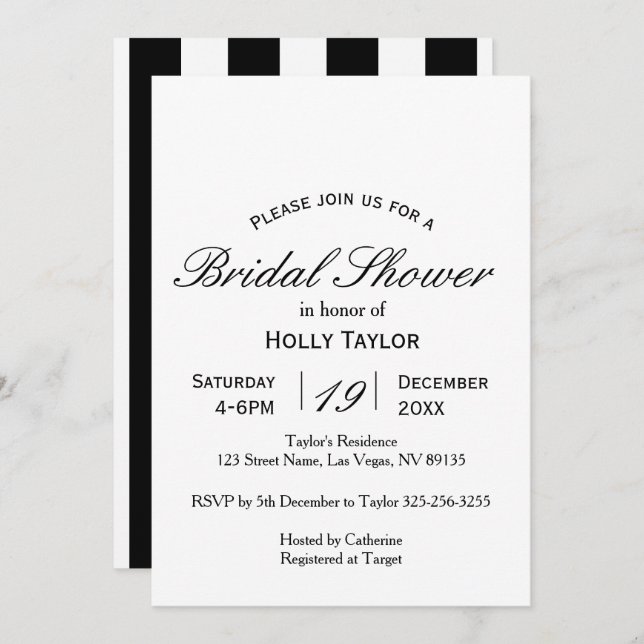 Black and White Bridal Shower Invitation (Front/Back)