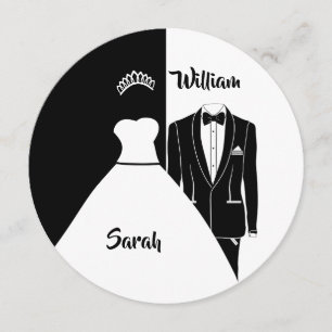 Black and white bride and groom wedding invitation