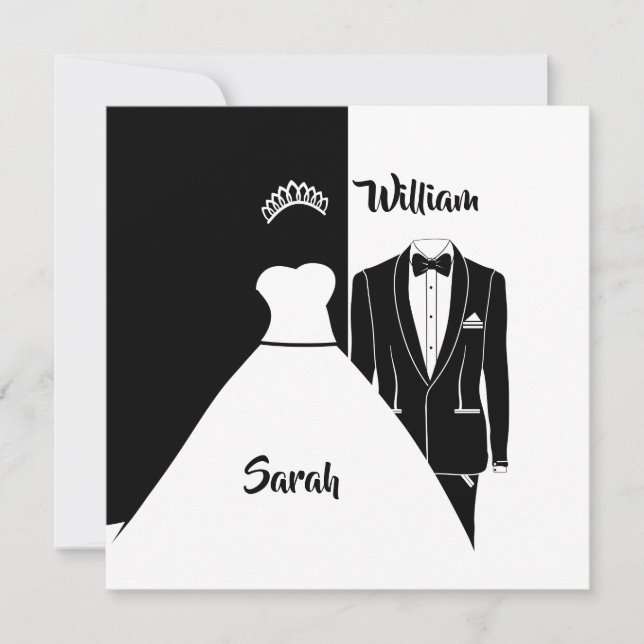 Black and white bride and groom wedding invitation (Front)