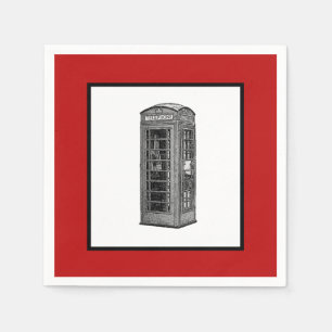 Black and White British Telephone Box Travel Image Napkin
