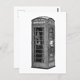 Black and White British Telephone Box Travel Image Postcard