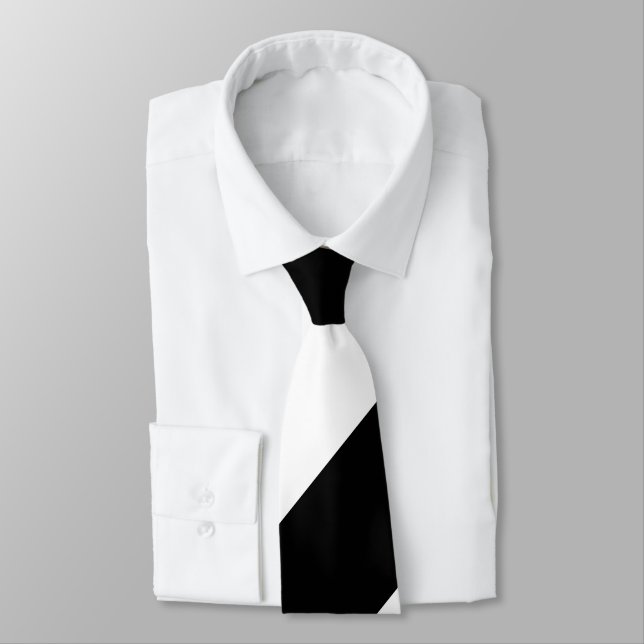 Black and White Broad Regimental Stripe Tie (Tied)