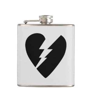 Black and White Broken Heart Vector Art Hip Flask