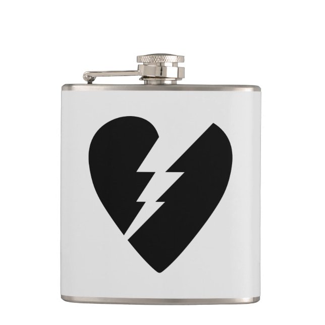 Black and White Broken Heart Vector Art Hip Flask (Front)