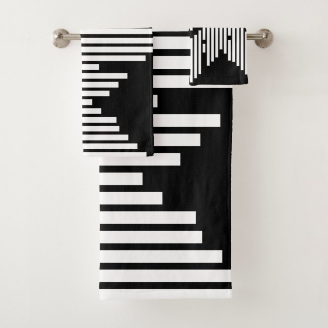 Black and white broken lines stacked bath towel set (Insitu)