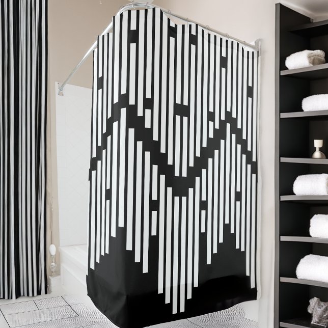 Black and white broken lines stacked shower curtain (Creator Uploaded)
