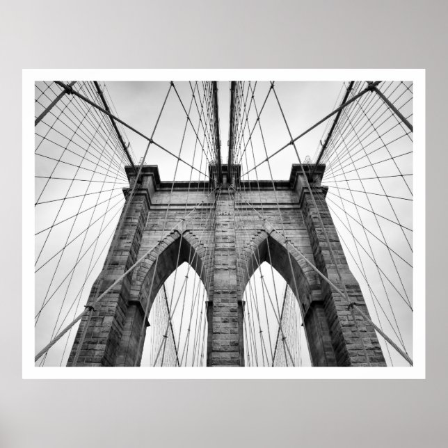 Black And White Brooklyn Bridge Close-up Poster (Front)