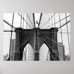 Black and White Brooklyn Bridge w/Colour Flag Poster