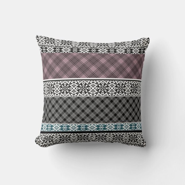 Black and white brown patchwork lace cushion (Front)