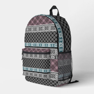 Black and white brown patchwork lace printed backpack
