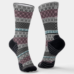 Black and white brown patchwork lace socks