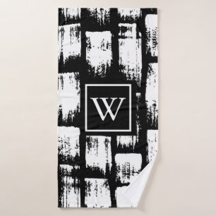 Black and White Brush Abstract Bath Towel Set