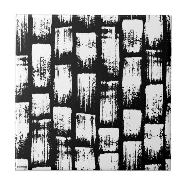 Black and White Brush Abstract Ceramic Tile (Front)