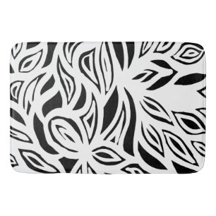 Black and White brushed floral Bath Mat