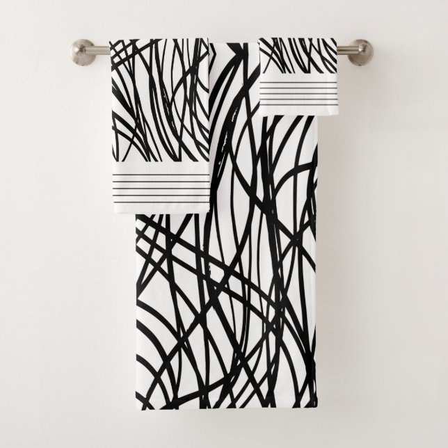 Black and White brushed grunge Bath Towel Set (Insitu)