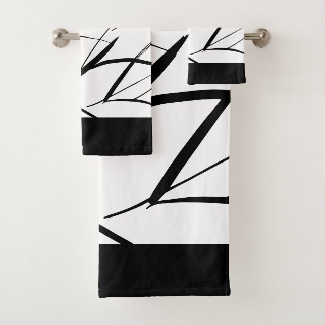 Black and White brushed texture  Bath Towel Set (Insitu)