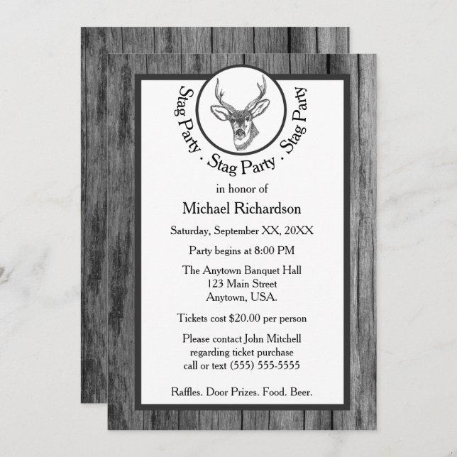 Black and White Buck Stag Party Invitation (Front/Back)