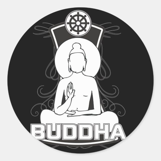 Black and White Buddha Classic Round Sticker (Front)