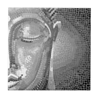 Black and White Buddha Face Ceramic Tile