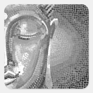 Black and White Buddha Face Square Sticker