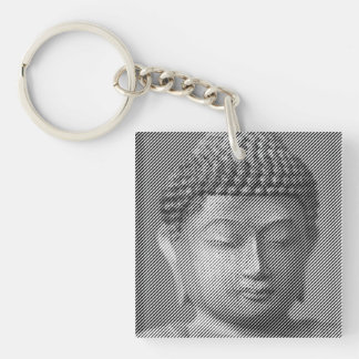Black And White Buddha Face Statue Formed By Lines Key Ring