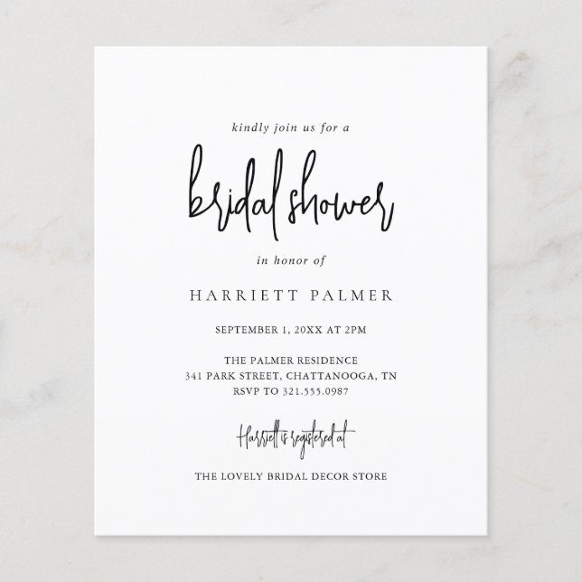 Black and White Budget Bridal Shower Invite (Front)